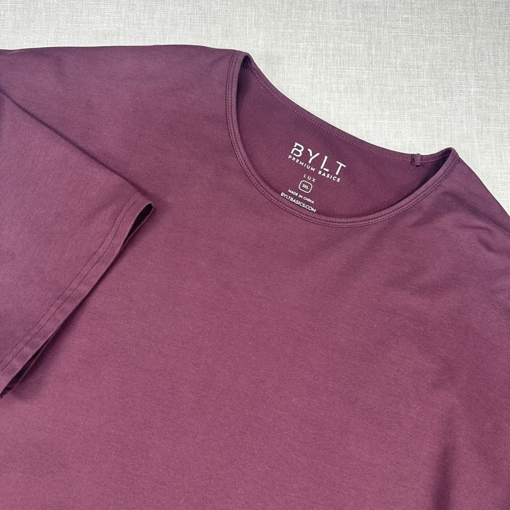 BYLT Drop Cut Lux Mens 3XL Premium Short Sleeve Tee Short Hem Crew Neck Maroon